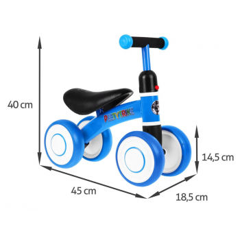 Pierwszy Rowerek biegowy PettyTrike dla dzieci Niebieski 4-kołowy Jeździk SporTrike